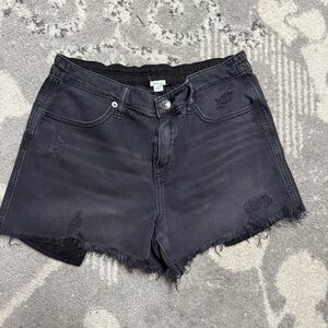 Aerie Black Denim Elastic Scrunch Back Band Distressed Mini Shorts